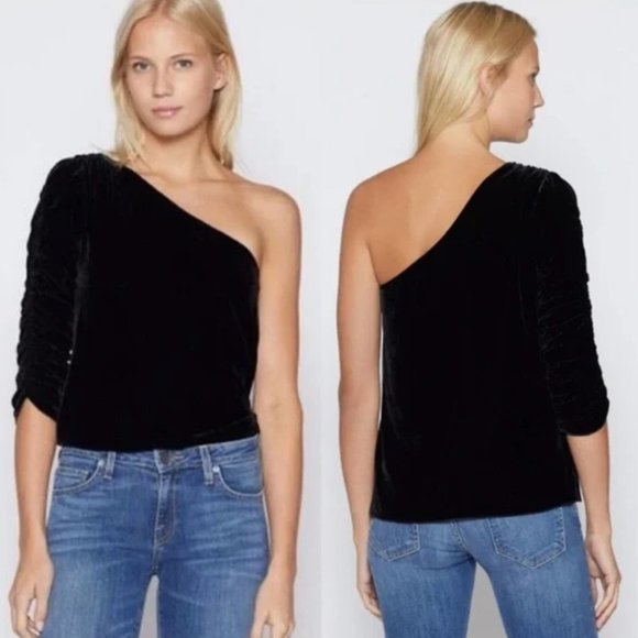 Joie Tops - Joie Caviar Wayman One-Shoulder Velvet Top Size 2